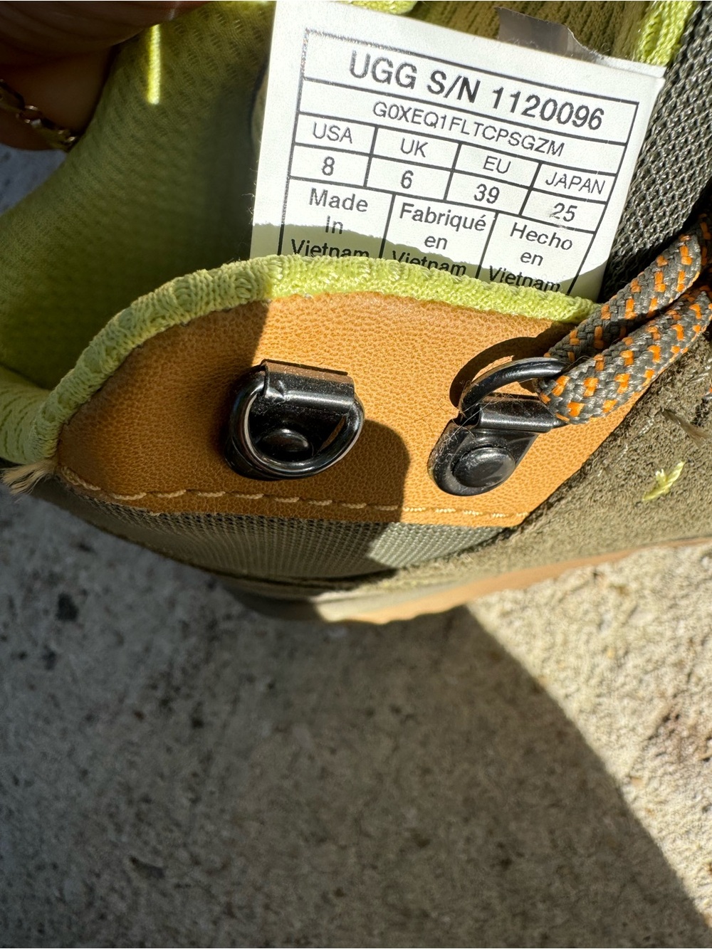 UGG Olive Suede and Neon Yellow Accent Lace-Up high top sneaker - Picture 5 of 6